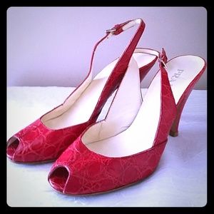 PRADA CHERRY RED CROCODILE HEELS